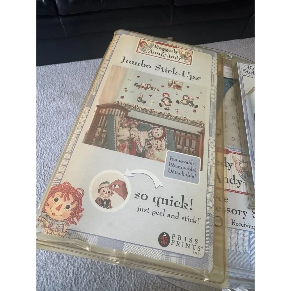 Classic Raggedy Ann & Andy 3-Piece Nursery Accessory Set/boarder/stickers VTG